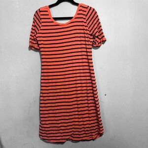 Splendid Striped Orange and Black Puff Sleeve‎ Scoop Neck Mini T-Shirt Dress